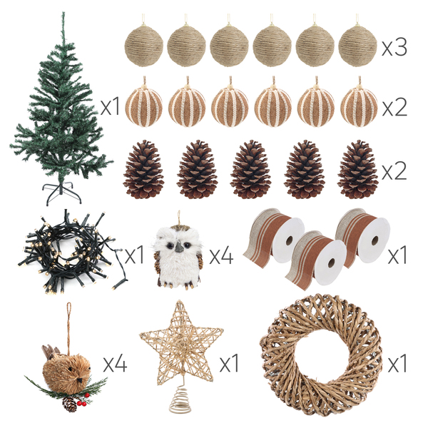 Kit Árvore de Natal 150cm com 53 enfeites e Pisca Pisca 220V Santiago Rústico Natural