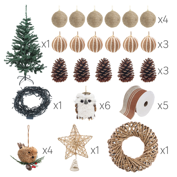 Kit Árvore de Natal 180cm com 74 enfeites e Pisca Pisca 220V Santiago Rústico Natural