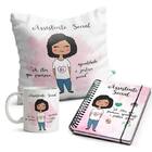 Kit Assistente Social Feminino Caneca Almofada E Agenda Cabel