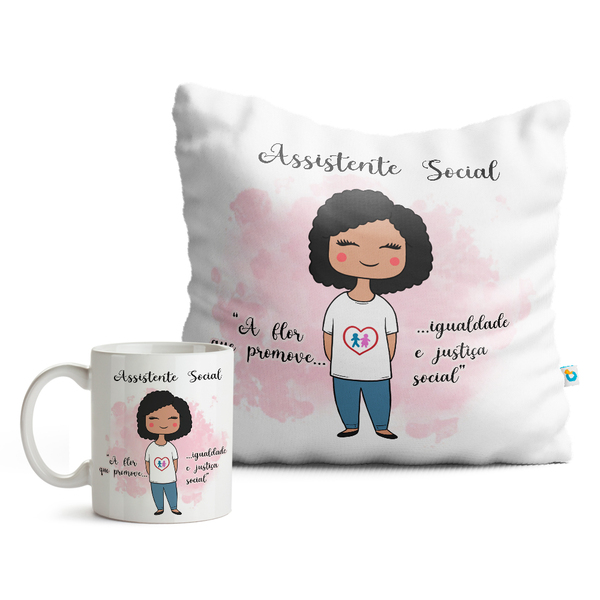 Kit Assistente Social Feminino Caneca E Almofada Cabelo:preto