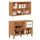 Kit Balcão 3 Portas 2 Gavetas Com Armário Aéreo Opala Carvalh