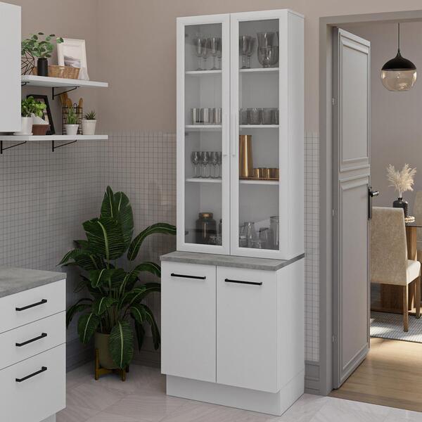 Kit Balcão + Cristaleira 70cm Branco Agata Madesa 01