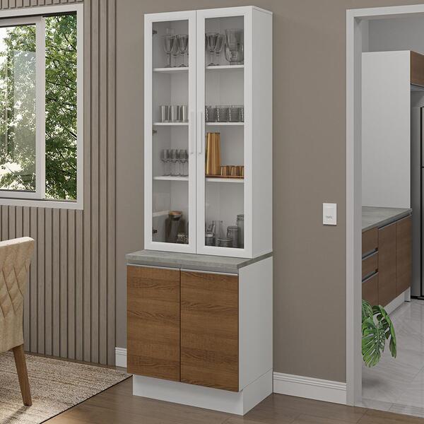 Kit Balcão + Cristaleira 70cm Branco/rustic Glamy Madesa 01