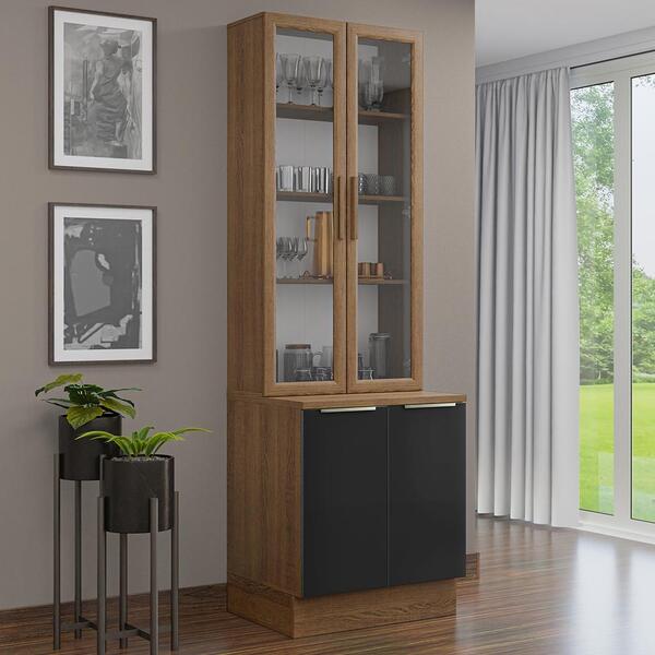 Kit Balcão + Cristaleira 70cm Rustic/preto Lux Madesa 01