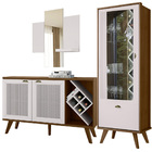 Kit Balcão Buffet Sala Cristaleira Nicho Adega E Espelho Atla