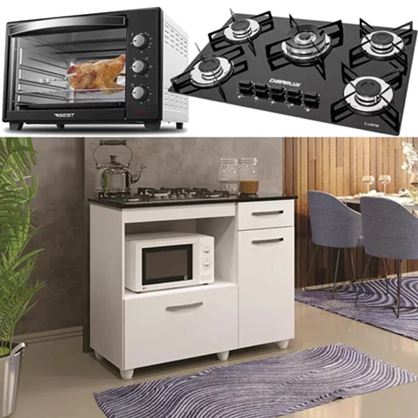 Kit Balcão Com Forno 48 Litros 127v E Fogão Cooktop 5 Bocas