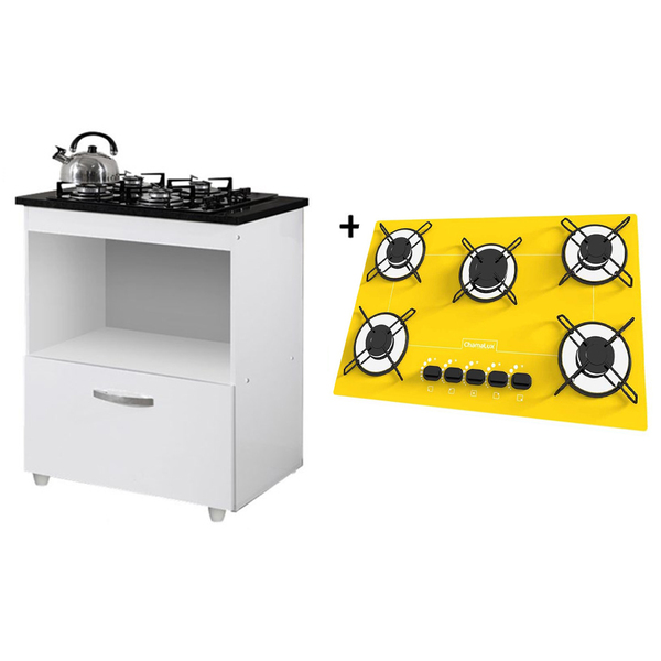 Kit Balcão Cooktop 1 Porta Br C/fogão Cooktop 5 Bocas