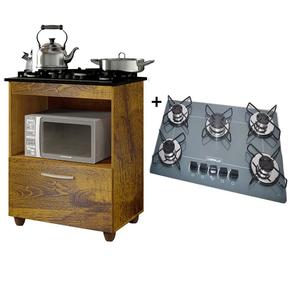 Kit Balcão Cooktop 1 Porta Br C/fogão Cooktop 5 Bocas