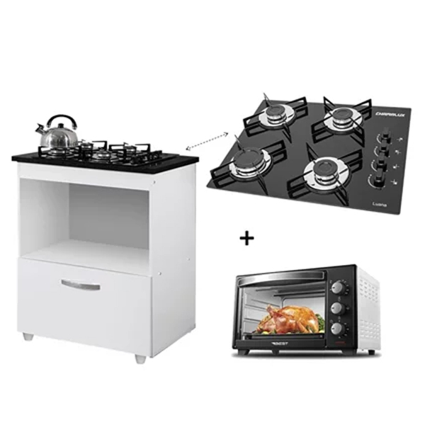 Kit Balcão Cooktop 1 Porta Br C/forno Elétrico 48l 220v C/fog