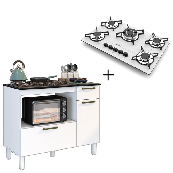 Kit Balcão Cooktop 2 Porta 1 Gav. C/fogão Cooktop 5 Bocas Bra