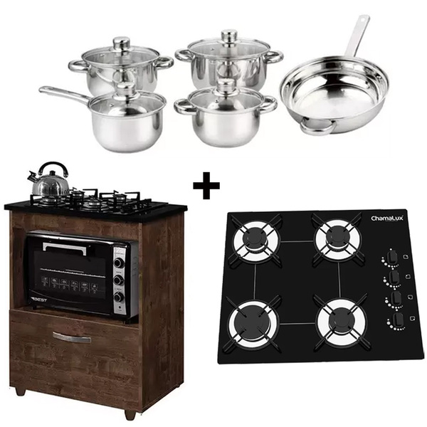 Kit Balcão Cooktop Salvia Ypê Mais Fogão Cooktop 4 Bocas Cham