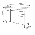 Kit Balcão Cozinha Gabinete Anitta 118 Cm Branco Com Tampo Ta