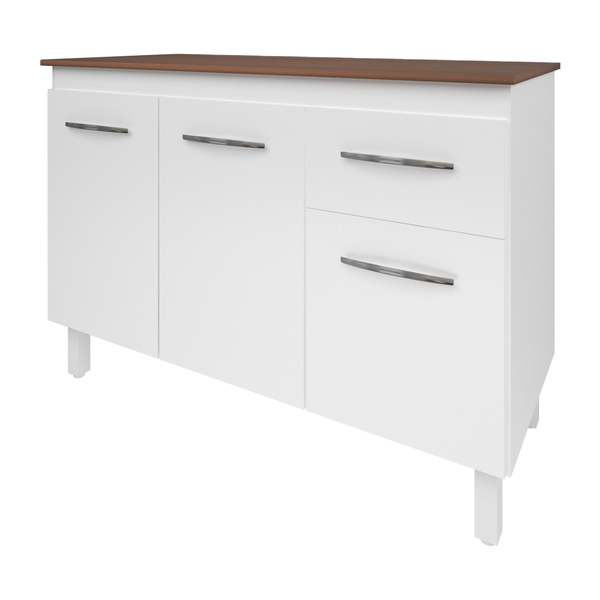 Kit Balcão Cozinha Gabinete Anitta 118 Cm Branco Com Tampo Ta