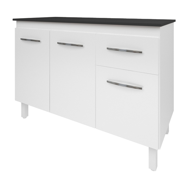 Kit Balcão Cozinha Gabinete Anitta 118 Cm Branco Com Tampo Ta