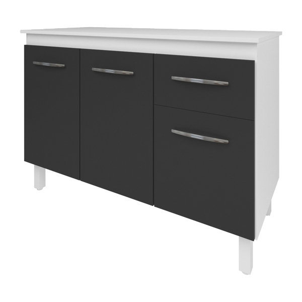 Kit Balcão Cozinha Gabinete Anitta 118 Cm Branco Frente Preta