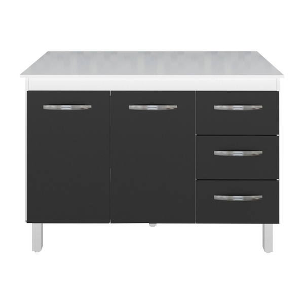 Kit Balcão Cozinha Gabinete Aurora 98 Cm Branco Frente Preta
