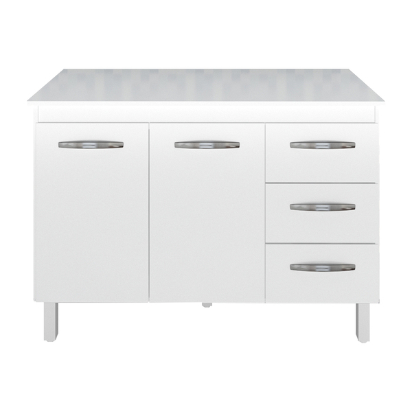 Kit Balcão Cozinha Gabinete Bianca 118 Cm Branco Com Tampo Ta