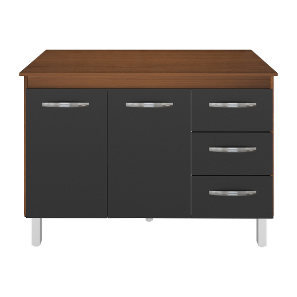 Kit Balcão Cozinha Gabinete Bianca 118 Cm Savana Frente Preta