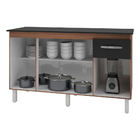 Kit Balcão Cozinha Gabinete Camile 138 Cm Savana Frente Preta