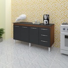 Kit Balcão Cozinha Gabinete Carina 138 Cm Savana Frente Preta