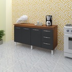 Kit Balcão Cozinha Gabinete Carina 138 Cm Savana Frente Preta