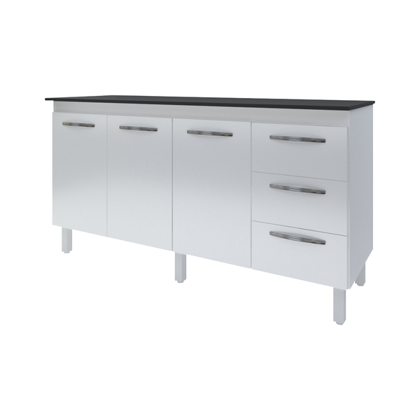 Kit Balcão Cozinha Gabinete Emily 157 Cm Branco Com Tampo Tam