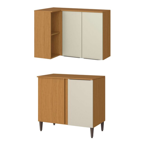 Kit Balcão De Canto E Armário Aéreo De Canto 80cm Raiar Ataca