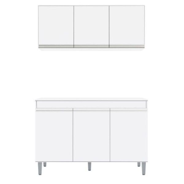Kit Balcão De Cozinha E Aéreo Manu Branco 120 Cm Com Tampo