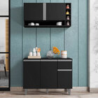 Kit Balcão De Cozinha E Armário Aéreo Elis Preto - Pallazio