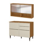 Kit Balcão E Armário Aéreo Com Vidro 120cm Para Cozinha Raiar