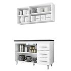 Kit Balcão Isabel Com Armário Aéreo 3 Portas 120cm Com Tampo