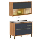 Kit Balcão Para Pia E Armário Aéreo Com Vidro 1,20 Cm Opala C