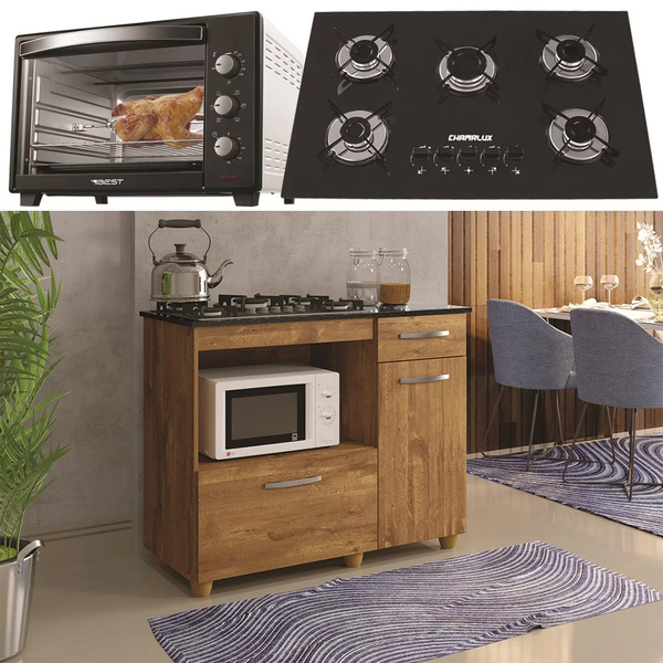 Kit Balcão Rovere Com Forno 48 Litros 220v E Fogão 5 Bocas