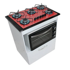 Kit Balcão Salvia Branco Com Cooktop Vermelho 5 Bocas E Forno