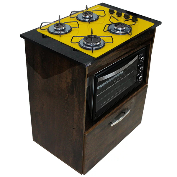 Kit Balcão Salvia Ipê Com Cooktop Amarelo 4 Bocas E Forno 48