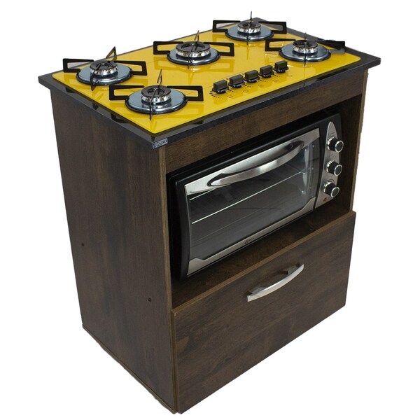 Kit Balcão Salvia Ipê Com Cooktop Amarelo 5 Bocas E Forno 48l