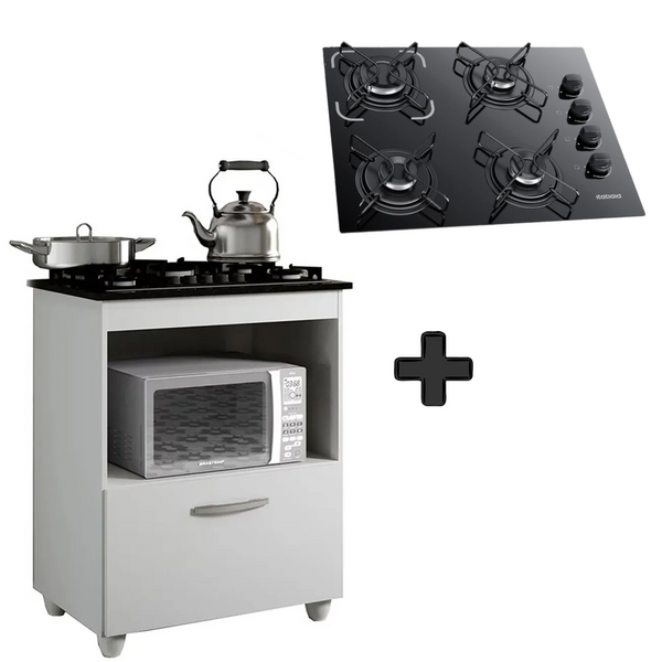 Kit Balcão Salvia Mais Fogão Cooktop 4 Bocas Preto Itatiaia