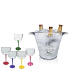 Kit Balde De Gelo E 5 Taças Gin Colorida Acrílico
