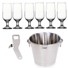 Kit Balde Gelo Bar 6l Abridor 6 Taças Cerveja Vidro 350ml