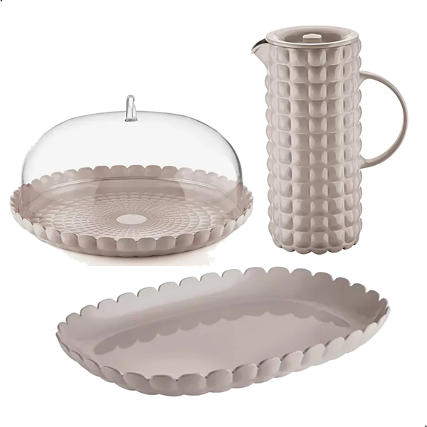 Kit Bandeja + Jarra E Boleira Acrílico Tiffany Taupe