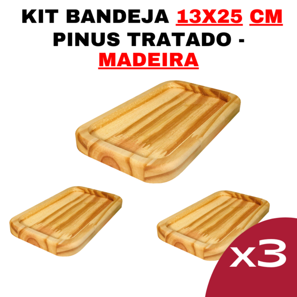Kit Bandeja de Madeira 13x25cm - LE - Nº8 Cozinha - Rústica -