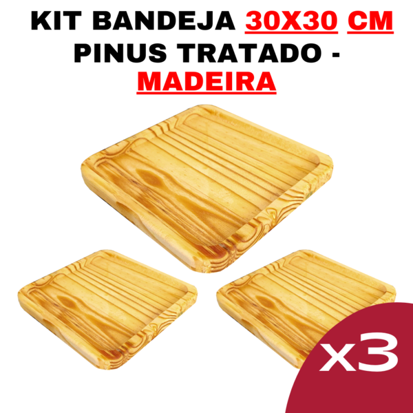 Kit Bandeja de Madeira 30cm x 30cm - Modelo Sq - Durável-Desi