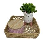 Kit Bandeja De Palha, Vaso Tripé De Gatinho E Lata De Metal