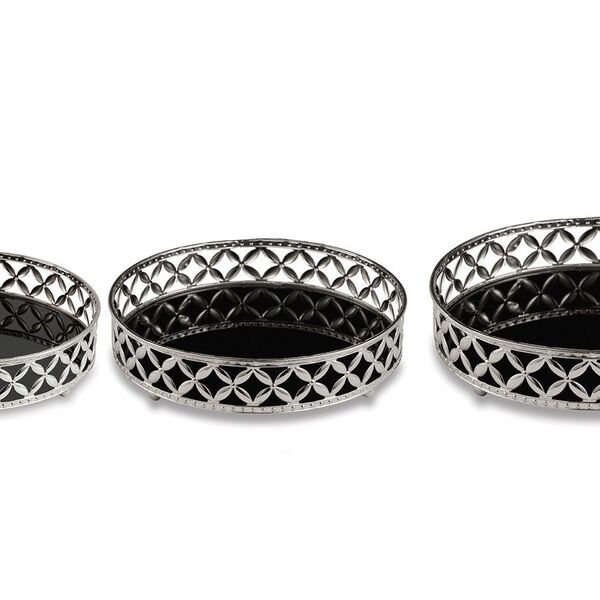 Kit Bandeja Prata Em Metal C/ Espelho Preto 3 Pcs 11406 Mart