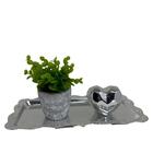 Kit Bandeja Prata, Vaso Trabalhado E Coração De Cerâmica