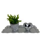 Kit Bandeja Prata, Vaso Trabalhado E Coração De Cerâmica