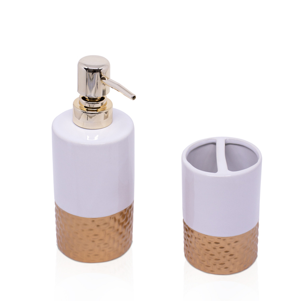 Kit Banheiro 01 Porta Sabonete Liquido E 01 Porta Escova Em C