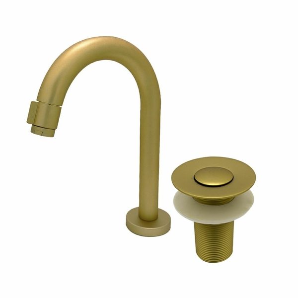 Kit Banheiro 1 Torneira Mesa Tube 1/4 de Volta Dourado Fosco