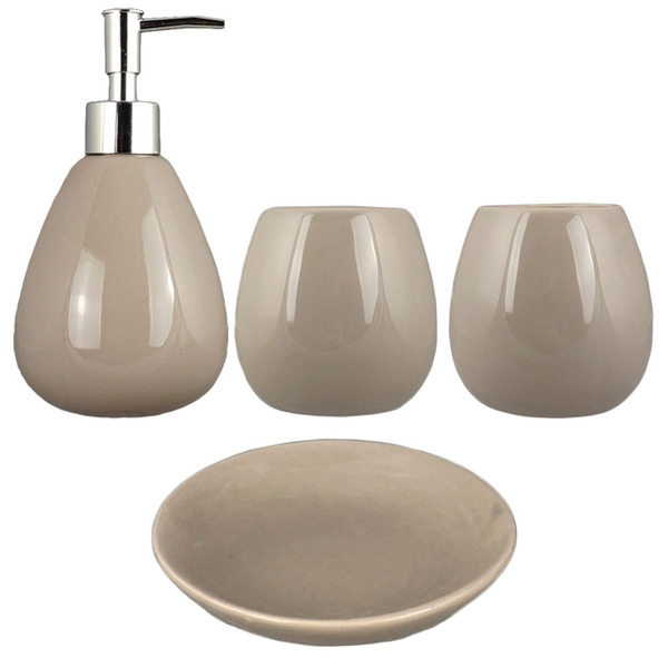 Kit Banheiro Acessório Lavabo Cerâmica Marrom Retrô Vintage S