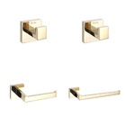 Kit Banheiro Acessórios Dourado Brilhante 4 Peças Aço Inox